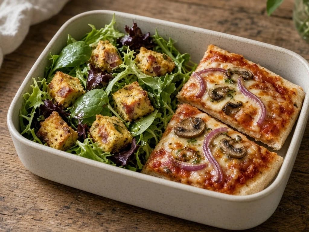 Salade froide de cubes de pizza anti-gaspillage