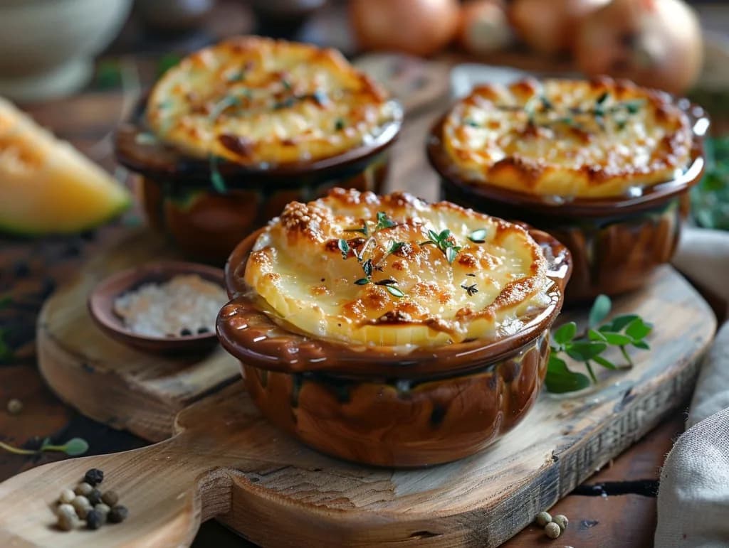 Recette Cassolettes de melon fondu aux oignons et camembert gratiné — anti-gaspillage | iAssiette