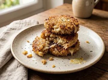 Galettes croustillantes de riz au fromage et oignons empilées dans une assiette — anti-gaspillage | iAssiette