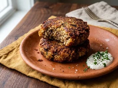 Photo de Galettes dorées de poêlée de viande et riz