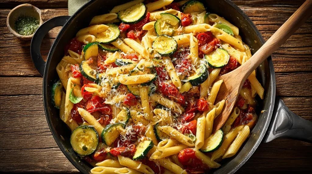 Poêlée sautée de pâtes aux légumes du soleil