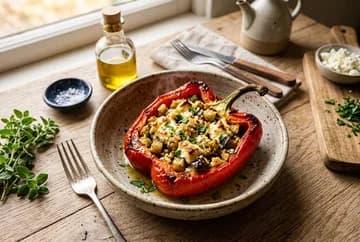 Poivron farci aux aubergines dorées à l'Air Fryer