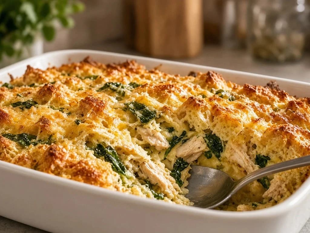 Pudding salé au poulet, épinards et fromage rassis