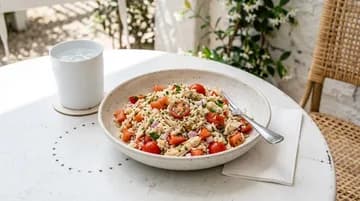 Salade fraîcheur au poulet, riz et tomates cerises