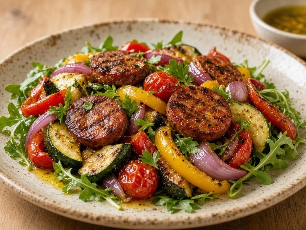 Salade tiède de légumes et chorizo grillé