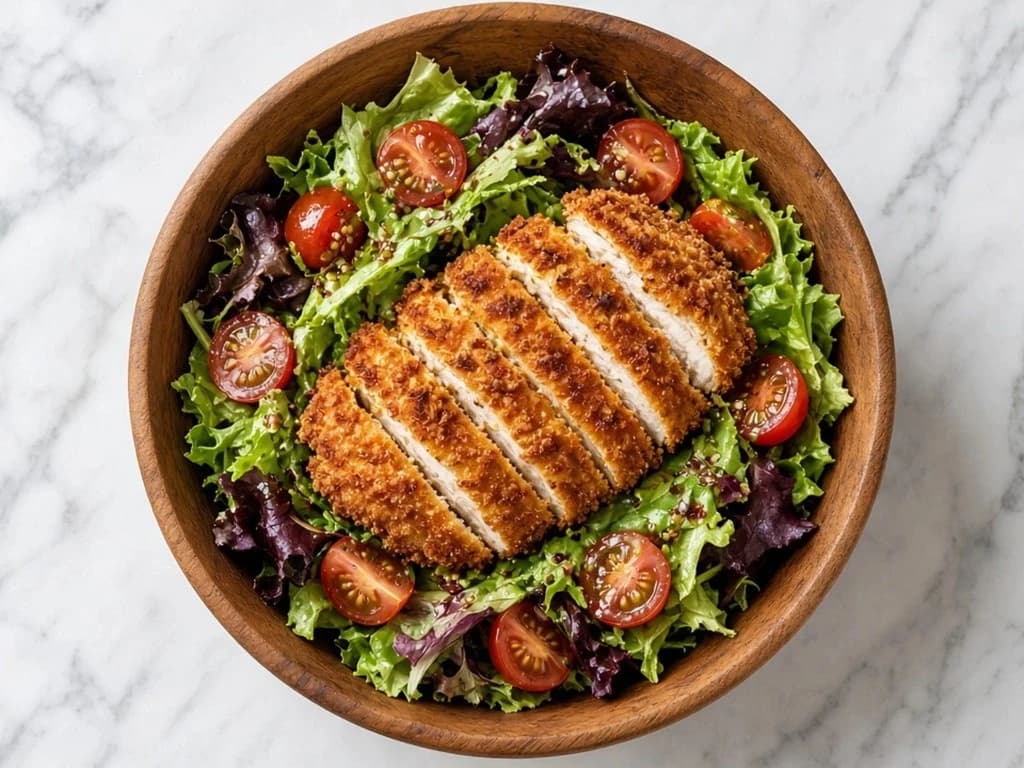Salade tiède de poulet croustillant et tomates fraîches