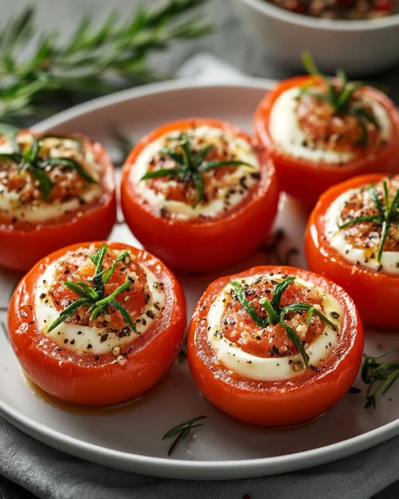 Recette Tomates farcies à l'œuf et fromage, avec concombre mariné — anti-gaspillage | iAssiette