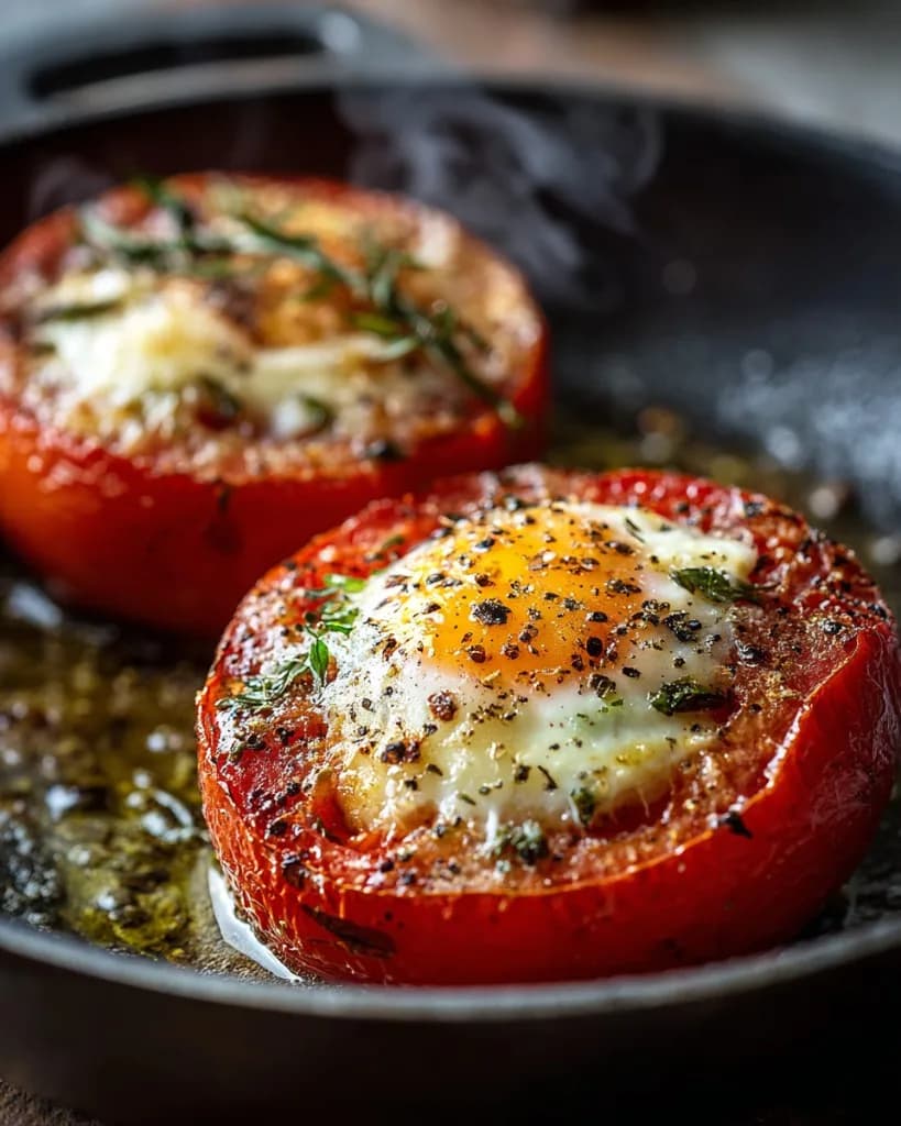 Recette Tomates farcies aux œufs et fromage à la poêle — anti-gaspillage | iAssiette
