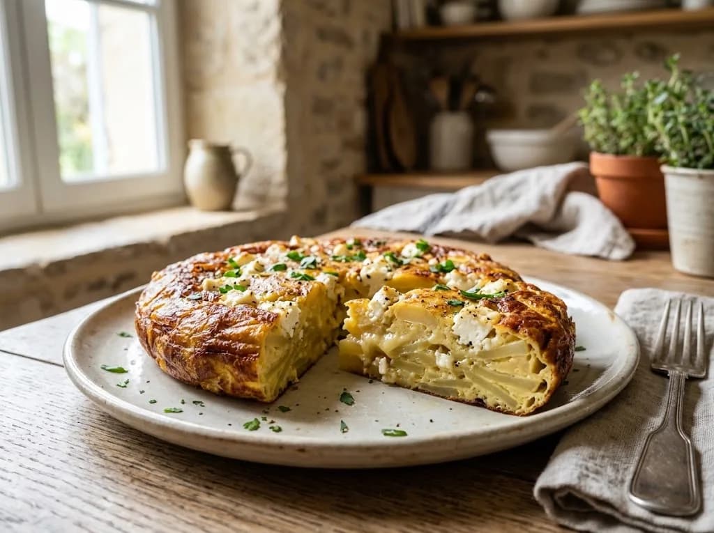 Recette Tortilla espagnole révisitée à la feta — anti-gaspillage | iAssiette