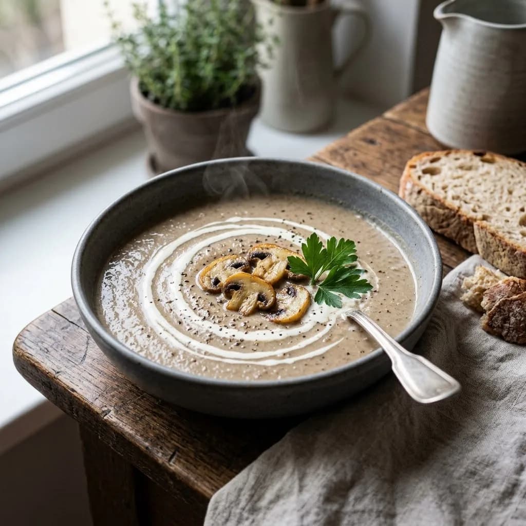 Velouté crémeux de champignons de Paris anti-gaspi
