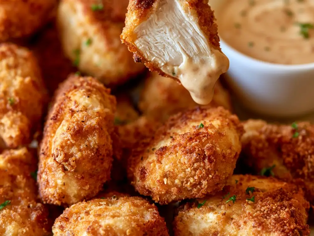 Nuggets air fryer Nuggets de poulet maison croustillants faits avec des restes, cuits à l’air fryer