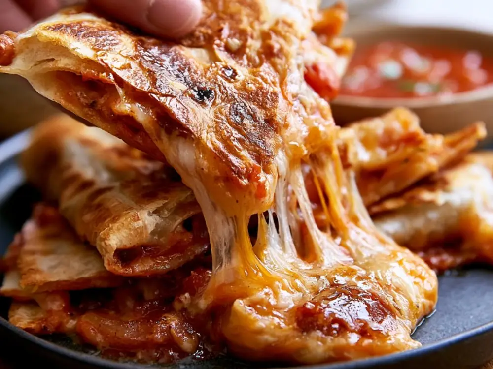 Quesadillas anti-gaspillage Quesadillas croustillantes au fromage fondu faites avec des restes, cuisson air fryer