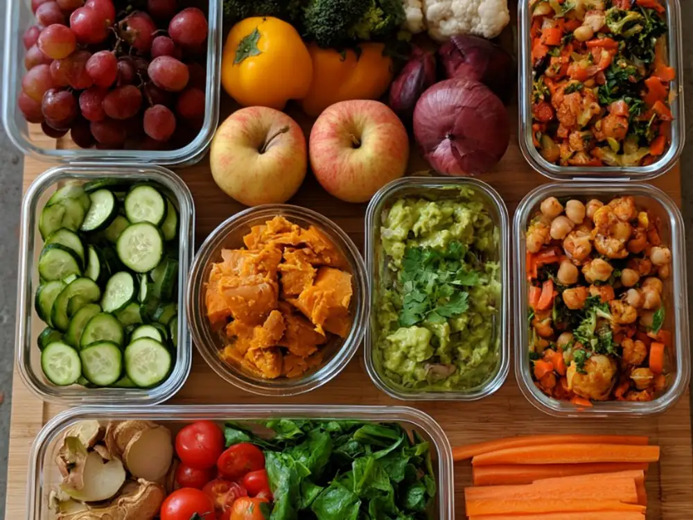 Produits bruts & meal prep Meal prep de légumes et fruits frais en boîtes pour une alimentation équilibrée anti-gaspi