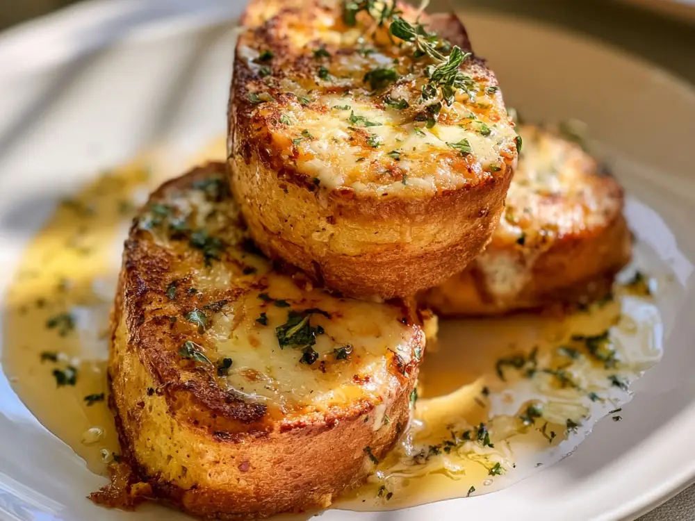 Pain perdu salé Pain perdu salé au fromage fondu et herbes, idée anti-gaspillage pour pain rassis