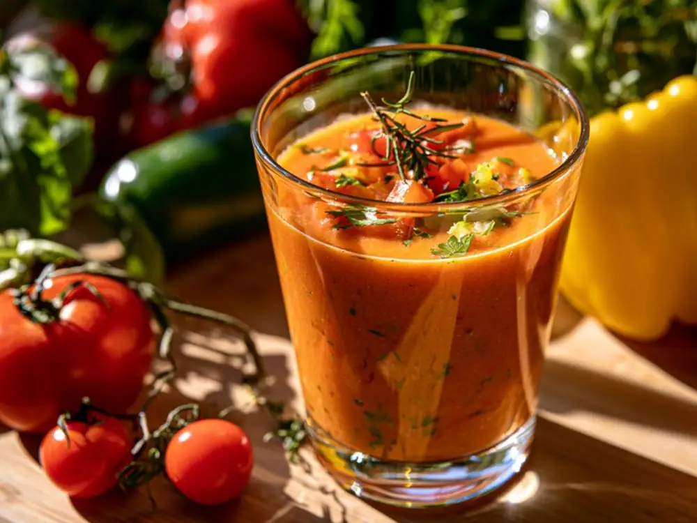 Gazpacho sans cuisson Gazpacho maison aux légumes frais, soupe froide sans cuisson anti-gaspillage
