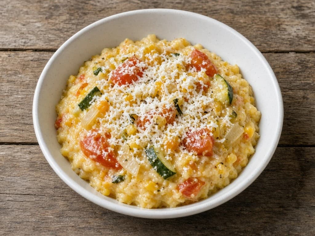 Polenta crémeuse remixée aux légumes du frigo Polenta crémeuse remixée aux légumes du frigo