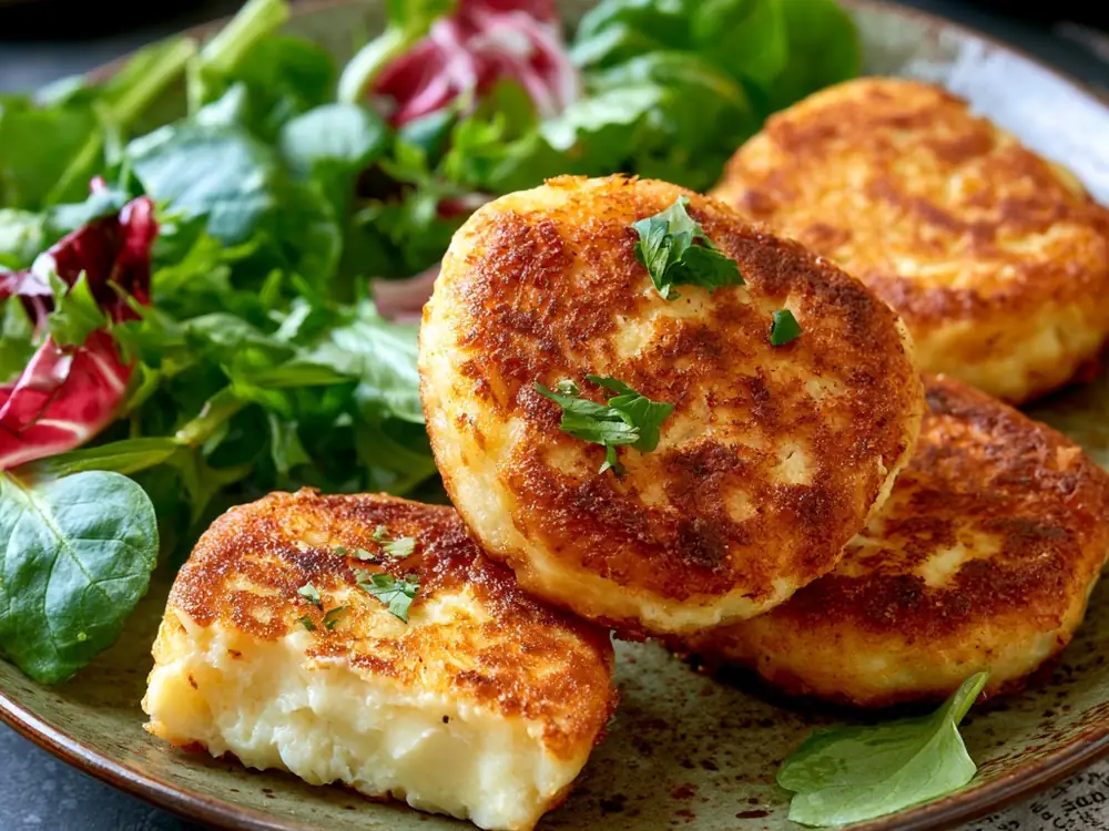 Galettes / croque de fromage Galettes dorées au fromage fondant et salade, recette anti-gaspillage