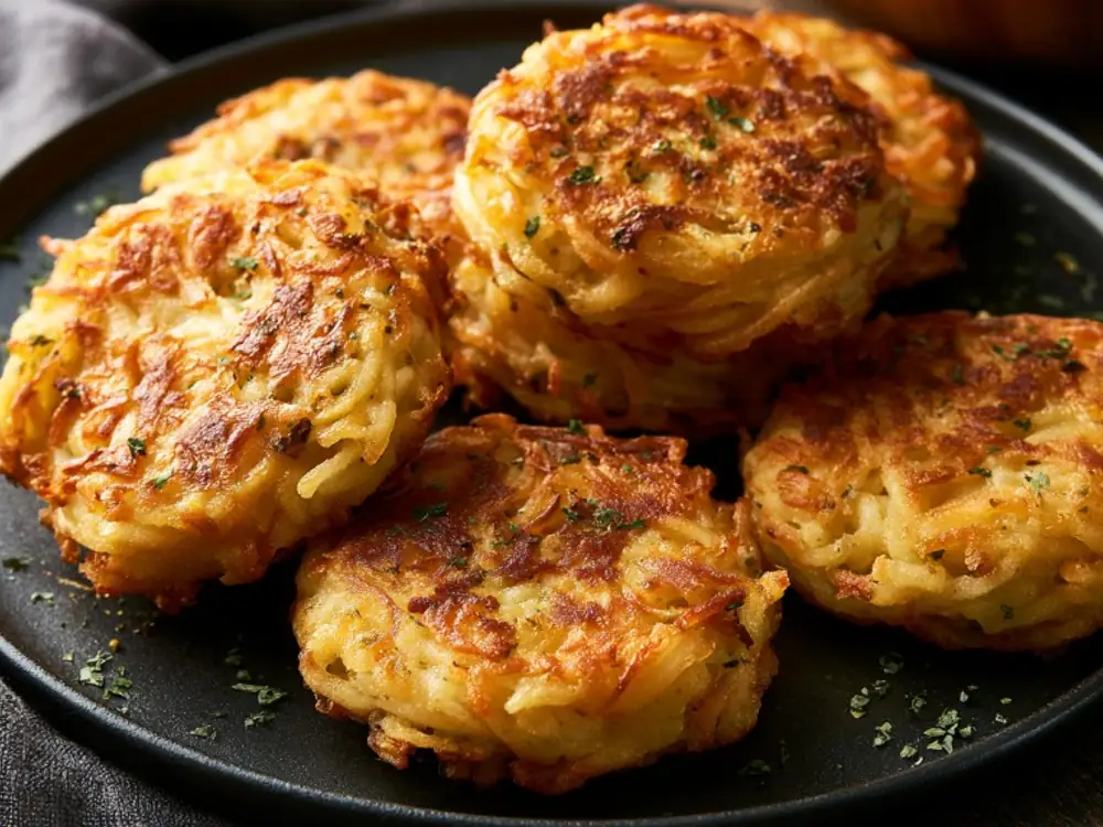 Galettes de pâtes Galettes de pâtes croustillantes dorées à la poêle, idéales pour un petit reste