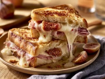 Recette Croque doré à la poêle, cantal fondant, jambon et figues — anti-gaspillage | iAssiette
