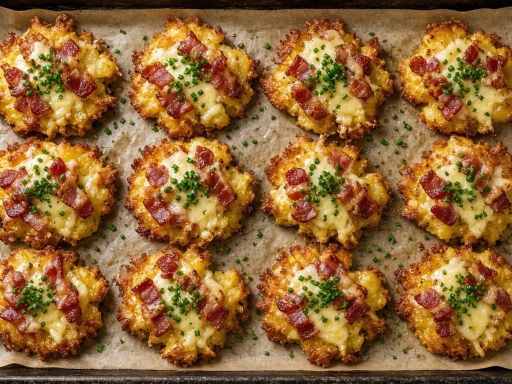 Croustillants de pommes de terre écrasées aux lardons et fromage