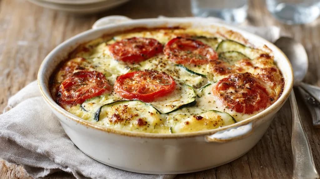 Flan de courgettes et tomates gratiné au fromage