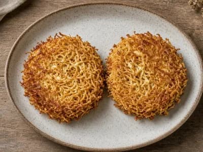 Galettes dorées de nouilles chinoises sautées à l'œuf