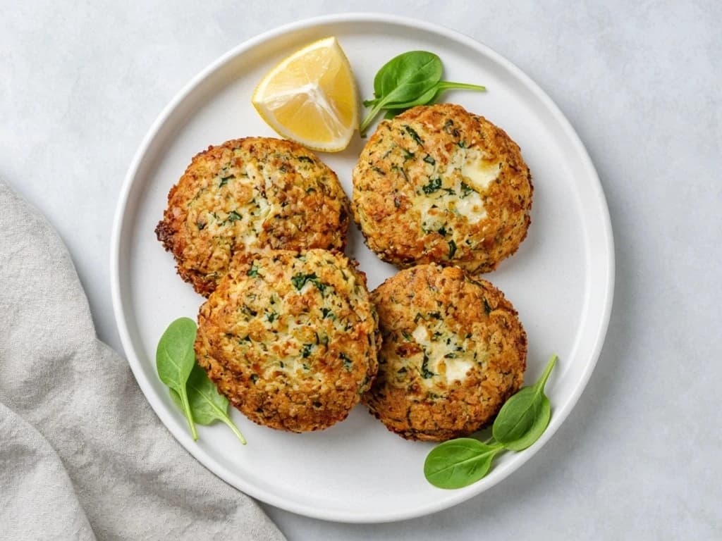 Galettes dorées de pain rassis aux épinards et fromage
