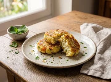 Galettes dorées de purée et légumes couscous, empilées dans une assiette — anti-gaspillage | iAssiette