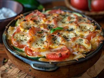 Recette Gratin doré de pâtes aux dés de tomates et courgette — anti-gaspillage | iAssiette