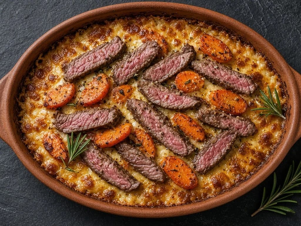 Gratin express d'entrecôte et carottes rôties