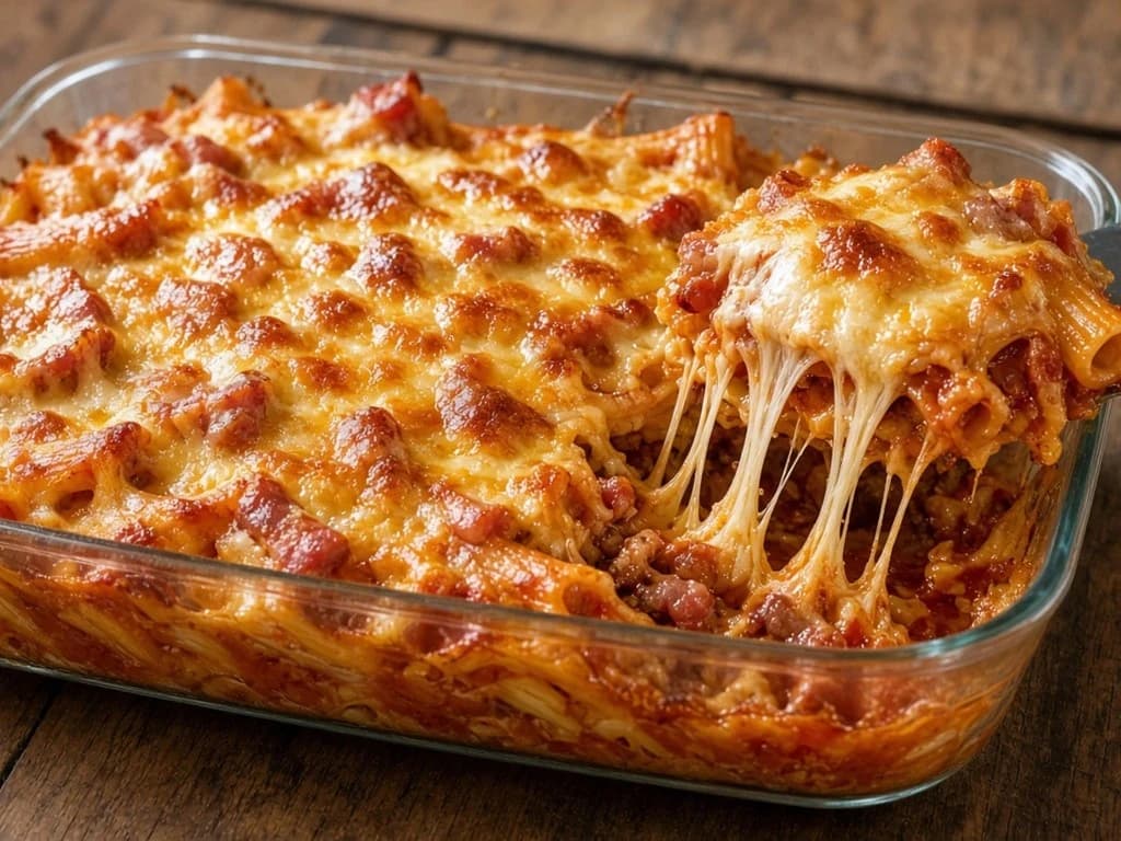 Gratin express de pâtes aux lardons, tomates et fromage fondant