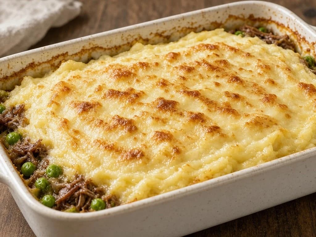 Hachis parmentier express au bœuf mijoté et petits pois