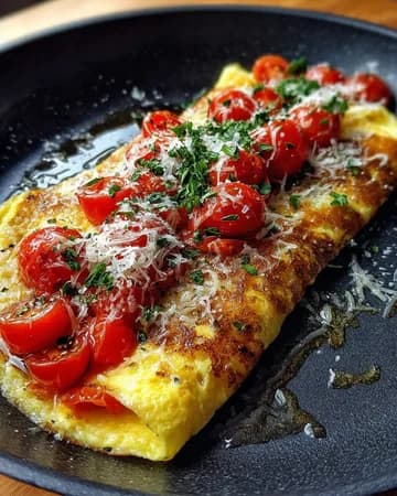 Recette Omelette moelleuse aux tomates et fromage fondu — anti-gaspillage | iAssiette