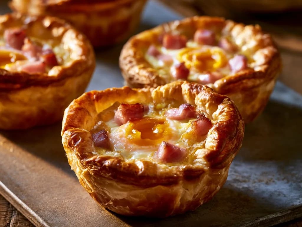 Recette Paniers feuilletés aux œufs cocotte et jambon — anti-gaspillage | iAssiette