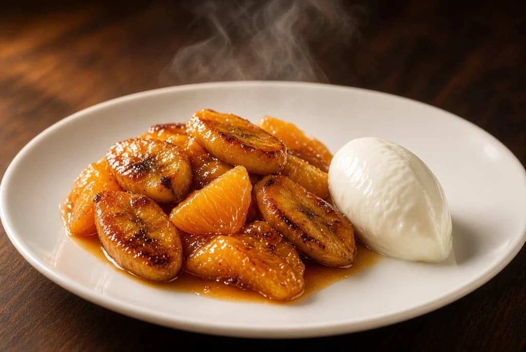 Poêlée fruitée de bananes et oranges caramélisées au yaourt
