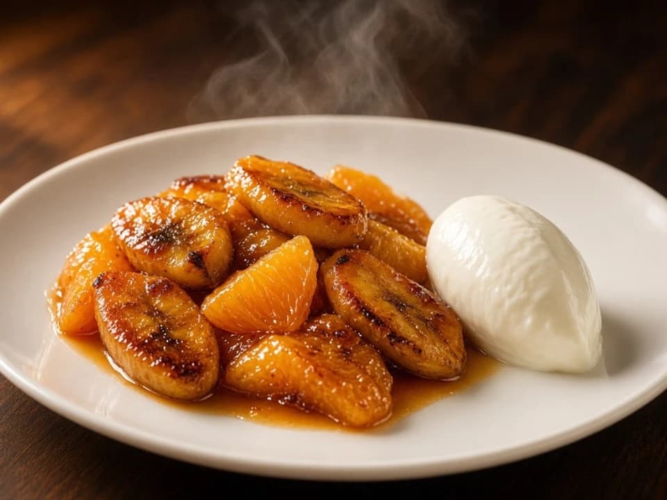Poêlée fruitée de bananes et oranges caramélisées au yaourt
