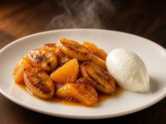 Poêlée fruitée de bananes et oranges caramélisées au yaourt
