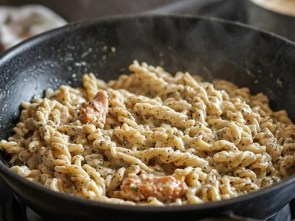 Poêlée gourmande de pâtes cuites à la crème de soupe
