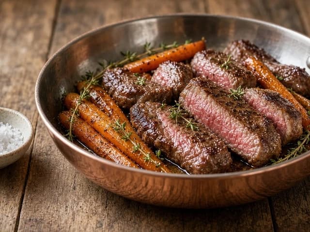 Poêlée sautée d'entrecôte et carottes au thym