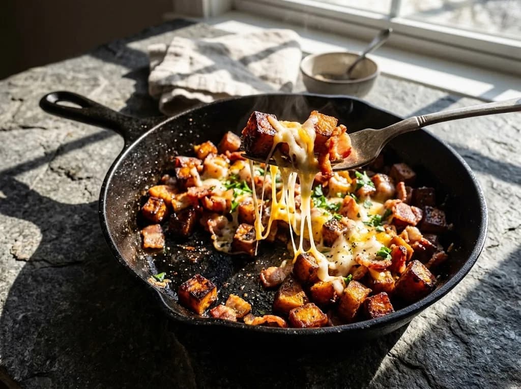 Recette Poêlée sautée de patate douce aux lardons poêlés — anti-gaspillage | iAssiette