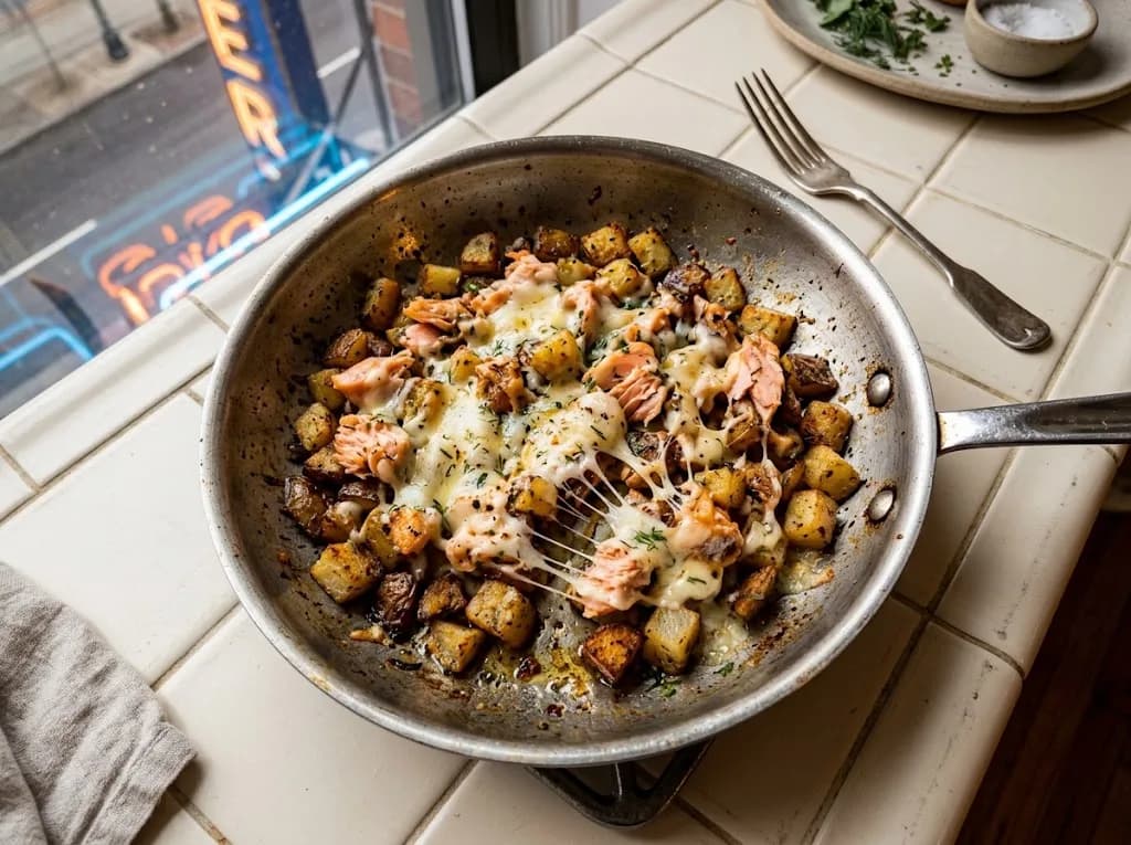 Recette Poêlée sautée de pommes de terre au saumon et fromage — anti-gaspillage | iAssiette