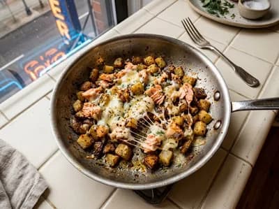 Recette Poêlée sautée de pommes de terre au saumon et fromage — anti-gaspillage | iAssiette