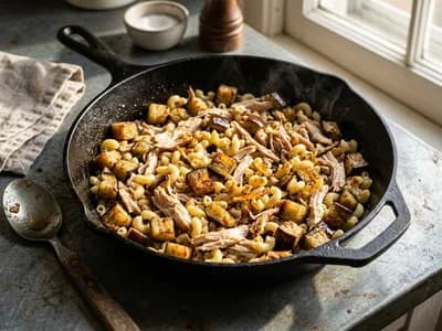 Photo de Poêlée sautée de poulet, aubergines et coquillettes
