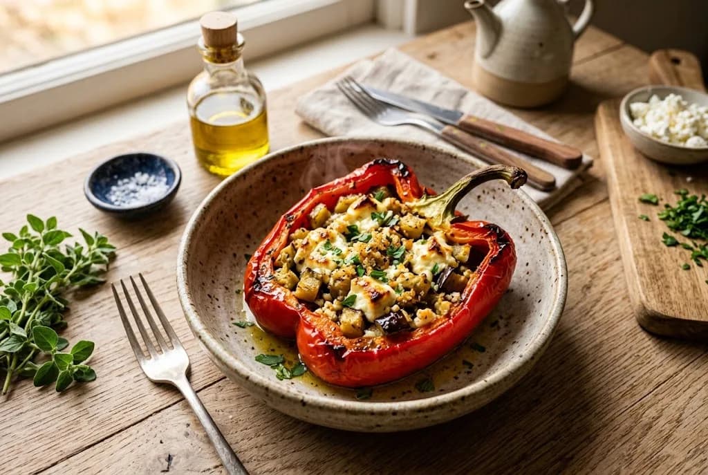 Poivron farci aux aubergines dorées à l'Air Fryer