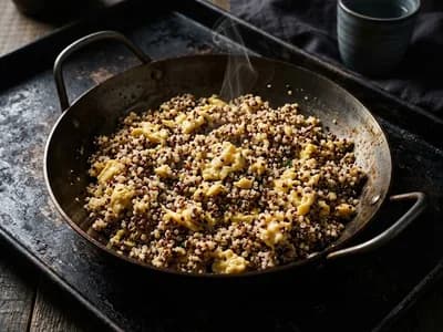 Photo de Quinoa sauté poêlé à l'œuf brouillé