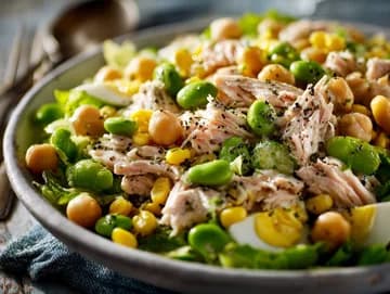 Salade protéinée thon, edamames, maïs et pois chiches — recette anti-gaspillage iAssiette