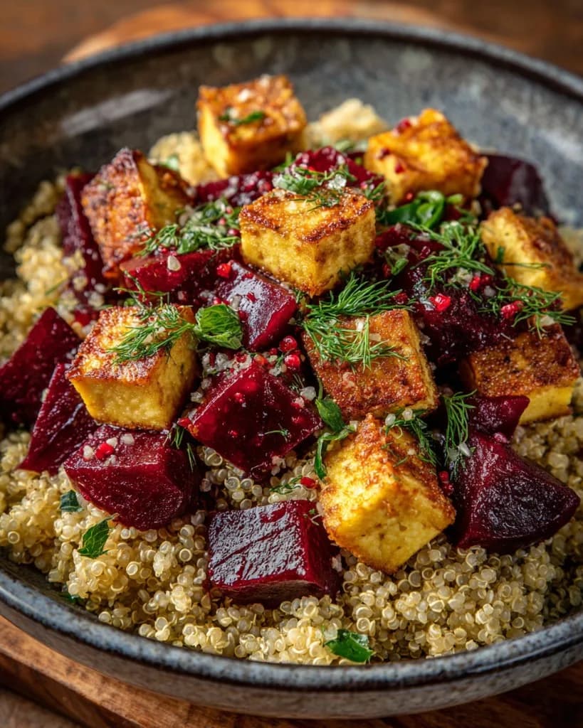 Recette Salade tiède de quinoa, betterave et tofu fumé à l'aneth — anti-gaspillage | iAssiette