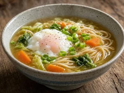 Soupe de nouilles au bouillon et œuf poché