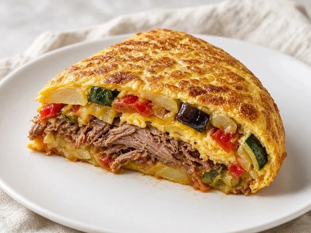 Tortilla espagnole au bœuf effiloché et ratatouille