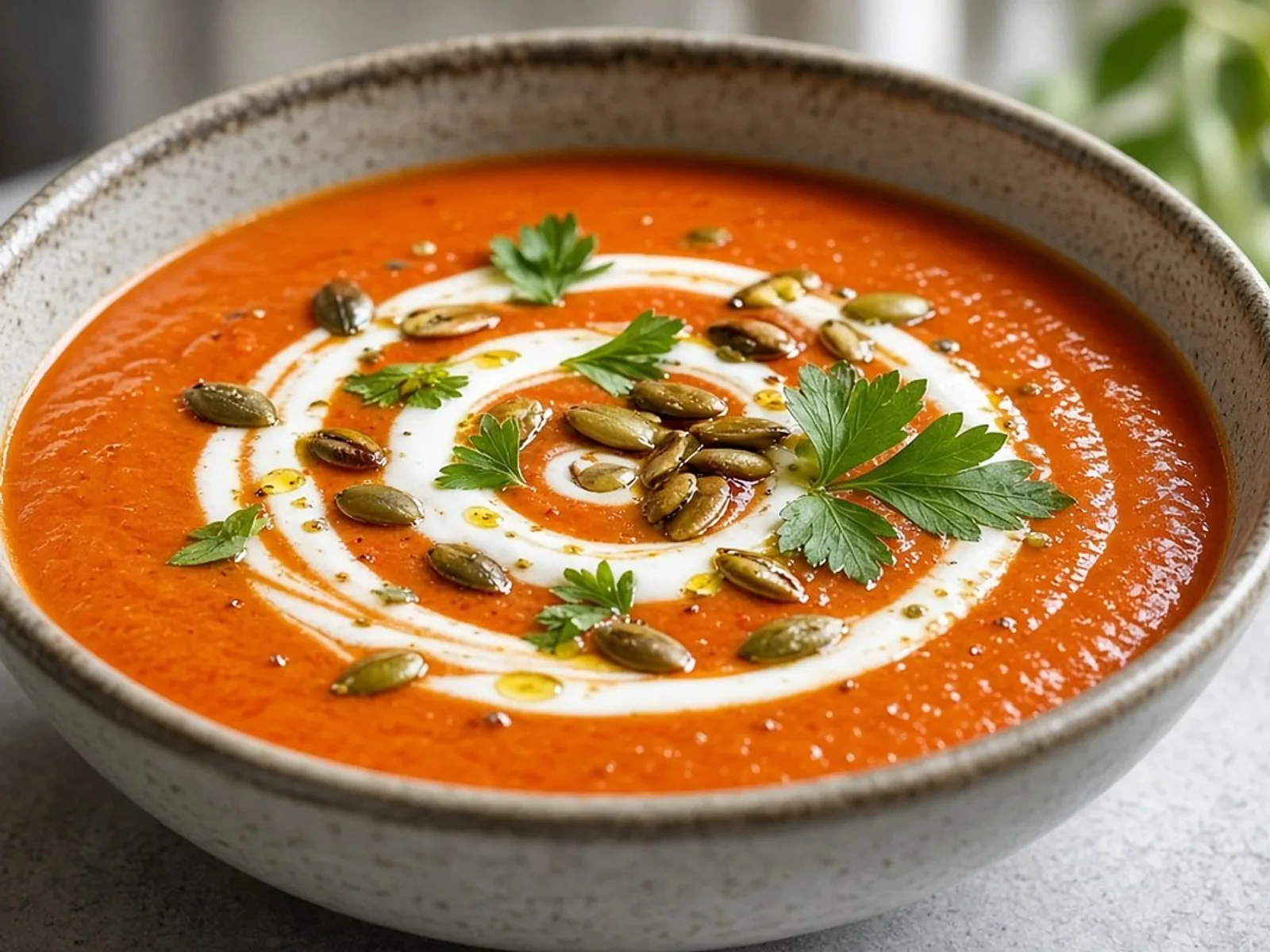 Velouté doux de carottes, poivrons et aubergine